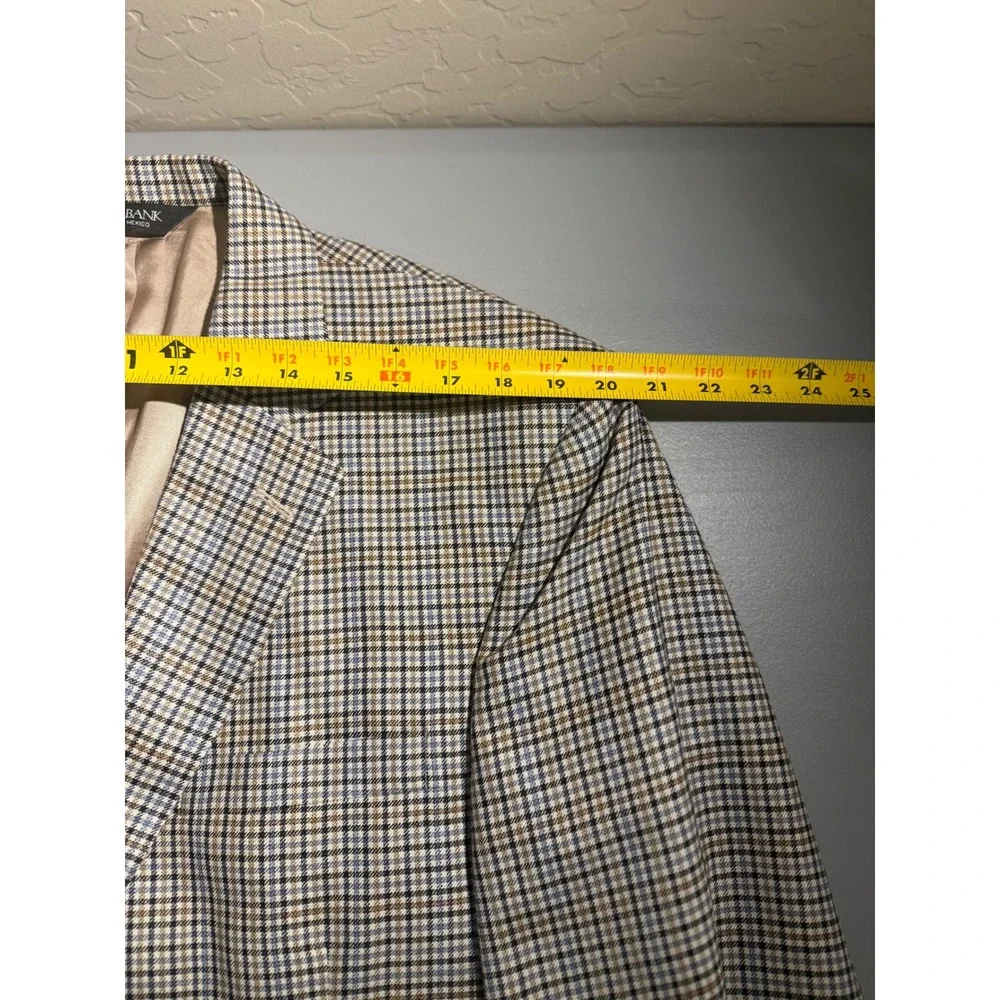 Jos. A. Bank Mens 44L Silk Wool Blend Check Sport Coat Blazer Tan Blue H0573